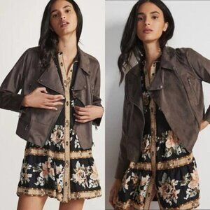 NWT Anthropologie Hutch Faux‎ Brown Suede Moto Jacket Wome Size Large